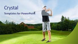  Presentation with golf course - Cool new PPT theme with young golf player on course backdrop and a sky blue colored foreground