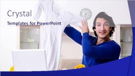  Presentation with knitting - PPT layouts with young good looking man knitting at home background and a sky blue colored foreground