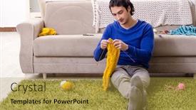  Presentation with knitting - Amazing presentation theme having looking man knitting at home backdrop and a gold colored foreground