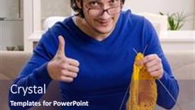  Presentation with knitting - Presentation theme enhanced with young-good-looking-man-knitting background and a navy blue colored foreground