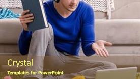  Presentation with knitting - Presentation theme consisting of young-good-looking-man-knitting background and a tawny brown colored foreground