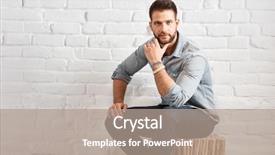  Presentation with white brick - Audience pleasing slide deck consisting of young goodlooking caucasian man sitting at white brick wall plenty of copyspace backdrop and a coral colored foreground