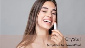  Presentation with lip balm - PPT theme enhanced with young-gorgeous-beauty-happy-woman background and a coral colored foreground