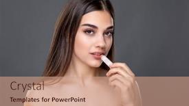  Presentation with lip balm - Slides featuring young-gorgeous-beauty-woman-testing background and a coral colored foreground