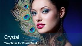  Presentation with peacock feather - Beautiful presentation theme featuring young gorgeous brunette with peacock backdrop and a ocean colored foreground