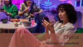  Presentation with scrolling - PPT theme featuring young-gorgeous-brunette-woman background and a tawny brown colored foreground