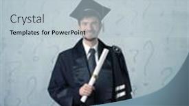  Presentation with question marks - Presentation theme having young graduate teenager with question marks drawn over his head background and a light blue colored foreground