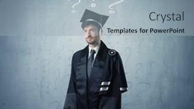  Presentation with question marks - Beautiful PPT theme featuring young graduate teenager with question marks drawn over his head backdrop and a light blue colored foreground