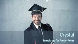  Presentation with question marks - Beautiful PPT theme featuring young graduate teenager with question marks drawn over his head backdrop and a ocean colored foreground