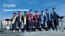  Presentation with university building - Presentation theme featuring young graduates students group standing background and a  colored foreground