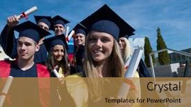  Presentation with university building - Beautiful slide set featuring young graduates students group standing backdrop and a  colored foreground