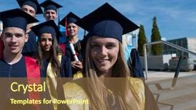  Presentation with university building - Slides featuring young graduates students group standing background and a  colored foreground