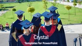  Presentation with university building - Presentation design consisting of young graduates students group standing background and a navy blue colored foreground