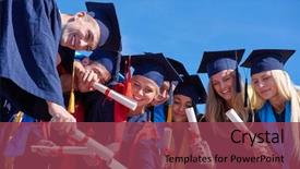 Presentation with university building - Colorful slide set enhanced with young graduates students group standing backdrop and a  colored foreground