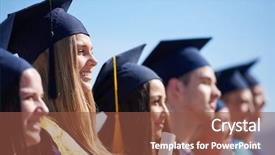  Presentation with university building - Audience pleasing slide deck consisting of young graduates students group standing backdrop and a tawny brown colored foreground