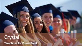  Presentation with university building - PPT theme featuring young graduates students group standing background and a  colored foreground
