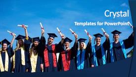  Presentation with university building - PPT theme enhanced with young graduates students group standing background and a teal colored foreground
