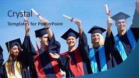  Presentation with university building - Amazing PPT theme having young graduates students group standing backdrop and a light blue colored foreground