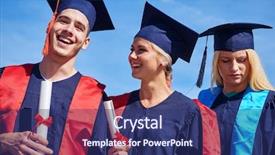 Presentation with university building - Amazing PPT layouts having young graduates students group standing backdrop and a  colored foreground