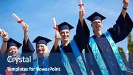  Presentation with university building - Slides enhanced with young graduates students group standing background and a  colored foreground