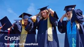  Presentation with university building - Colorful presentation enhanced with young graduates students group standing backdrop and a  colored foreground
