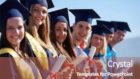  Presentation with university building - Beautiful slides featuring young graduates students group standing backdrop and a red colored foreground