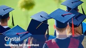 Presentation with university building - Colorful slide deck enhanced with young graduates students group standing backdrop and a  colored foreground