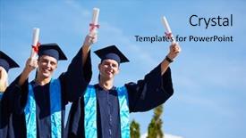  Presentation with university building - Colorful slide deck enhanced with young graduates students group standing backdrop and a  colored foreground