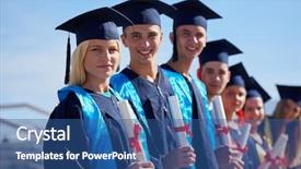  Presentation with university building - PPT theme consisting of young graduates students group standing background and a  colored foreground