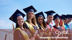  Presentation with university building - Beautiful PPT layouts featuring young graduates students group standing backdrop and a  colored foreground