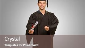  Presentation with certificate - Cool new slides with young graduation man holding certificate backdrop and a tawny brown colored foreground