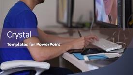  Presentation with graphic - PPT theme featuring webmaster - young graphic designer working background and a violet colored foreground