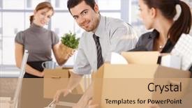  Presentation with office workers - Audience pleasing slides consisting of young group of office workers backdrop and a coral colored foreground