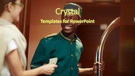  Presentation with hotel - PPT theme with young guest of hotel giving background and a tawny brown colored foreground