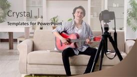  Presentation with blog - Amazing PPT theme having young-guitar-player-recording-video backdrop and a light gray colored foreground