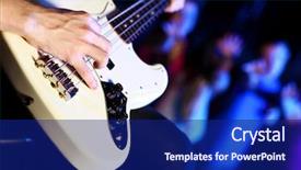  Presentation with bass guitar - Presentation featuring young guitar player with instrument background and a navy blue colored foreground