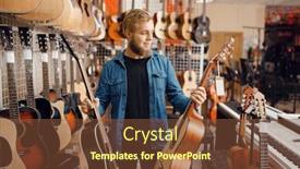  Presentation with acoustic - Theme having young-guy-choosing-acoustic-guitar background and a tawny brown colored foreground