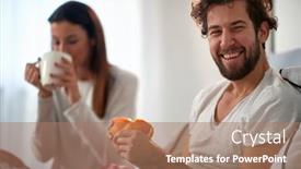  Presentation with relationship - Beautiful slides featuring young-guy-enjoying-a-breakfast backdrop and a coral colored foreground