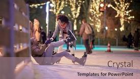  Presentation with ice rink - Presentation design consisting of young-guy-falling-down background and a coral colored foreground