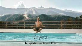  Presentation with mountain luxury resort - Cool new PPT layouts with young guy jumping into swimming pool in luxury spa resort with over alpine mountain landscape backdrop and a light blue colored foreground