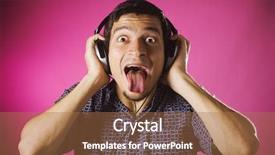  Presentation with funky - Amazing theme having young guy listening loud funky music with headphones and stick out the tongue backdrop and a coral colored foreground