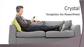  Presentation with process division of cell isolated - Slides with young guy lying on sofa background and a white colored foreground