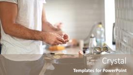  Presentation with kitchen - Cool new presentation theme with young-guy-making-a-meal backdrop and a coral colored foreground