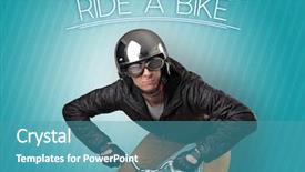  Presentation with triathlon professional cyclist man cycling - PPT theme with young guy on a bike background and a teal colored foreground