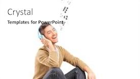  Presentation with music notes - PPT layouts consisting of young guy on a floor listening music on headphones and notes around him isolated on white background background and a white colored foreground