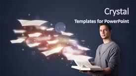  Presentation with magical - Presentation design with book with flying sheets coming background and a tawny brown colored foreground