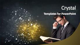  Presentation with magical - Presentation theme with young guy reading a magical book in front of a blackboard background and a wine colored foreground