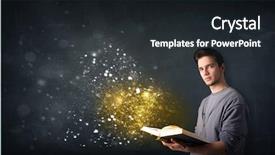  Presentation with magical - Slides with young guy reading a magical book in front of a blackboard background and a dark gray colored foreground