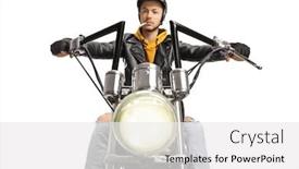  Presentation with motorbike - Amazing PPT layouts having young-guy-riding-a-motorbike backdrop and a white colored foreground