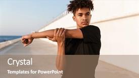  Presentation with exercises - Beautiful presentation theme featuring young guy sportsman make exercise backdrop and a coral colored foreground